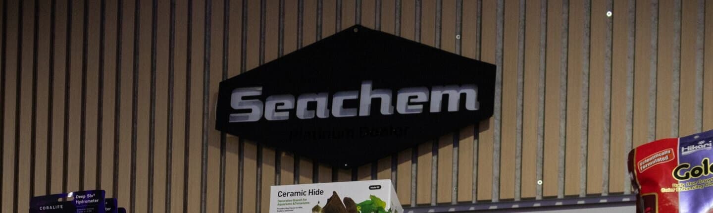 SeaChem water conditioners and plant supplements on the shelves at Barrier Reef